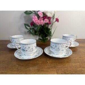 Paragon Florabella Bone China Tea Cups & Saucers Set 4 Floral England Gold Trim